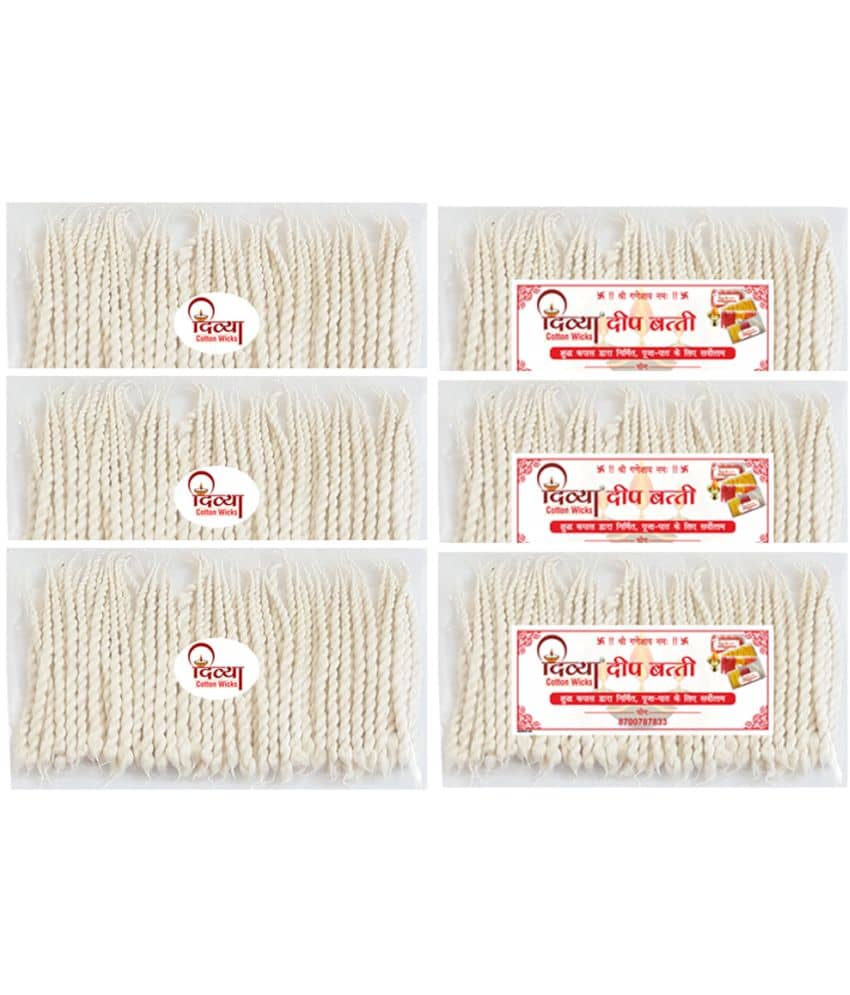Divya Cotton Wicks Long Cotton Wicks Handmade Twisted Diya Batti 400 Pieces ( Pack of 6 )