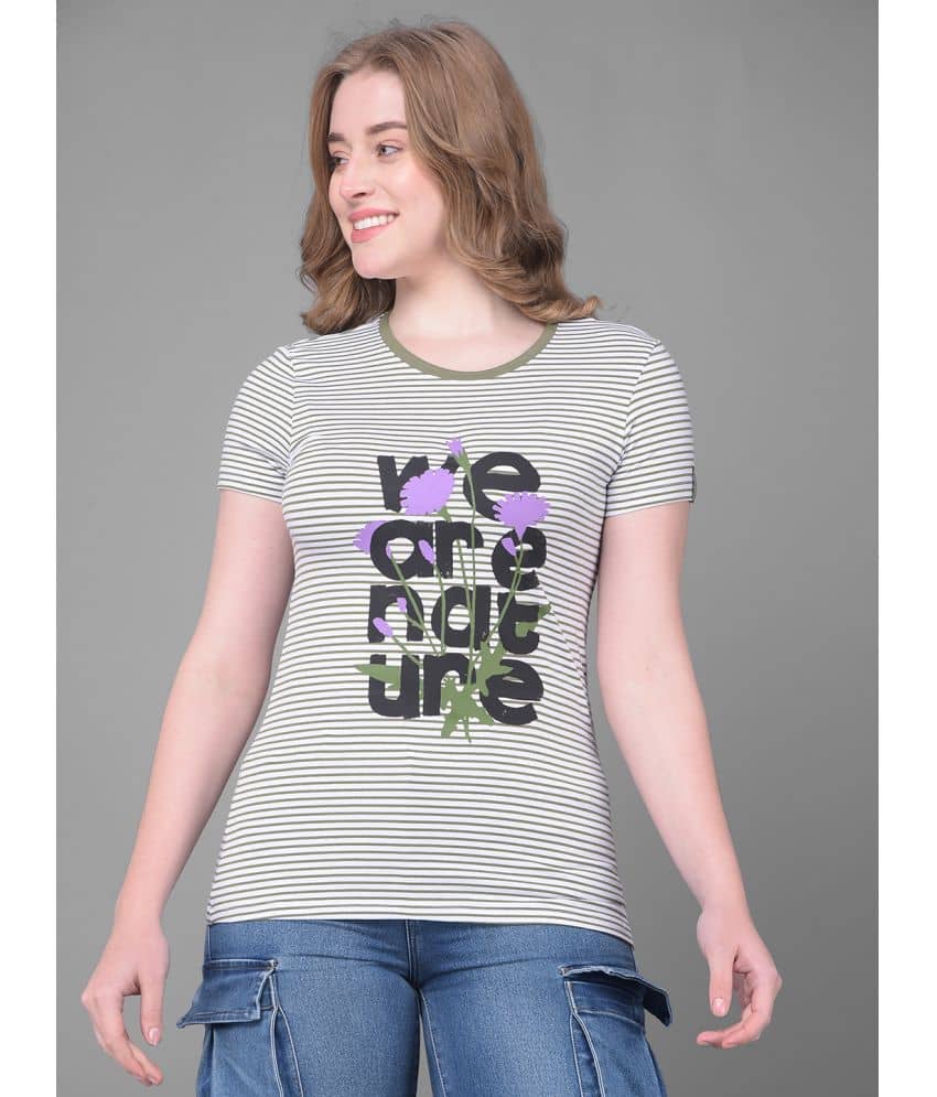 Dollar Women Cotton Striped Regular Fit Round Neck T-Shirt ( Green )