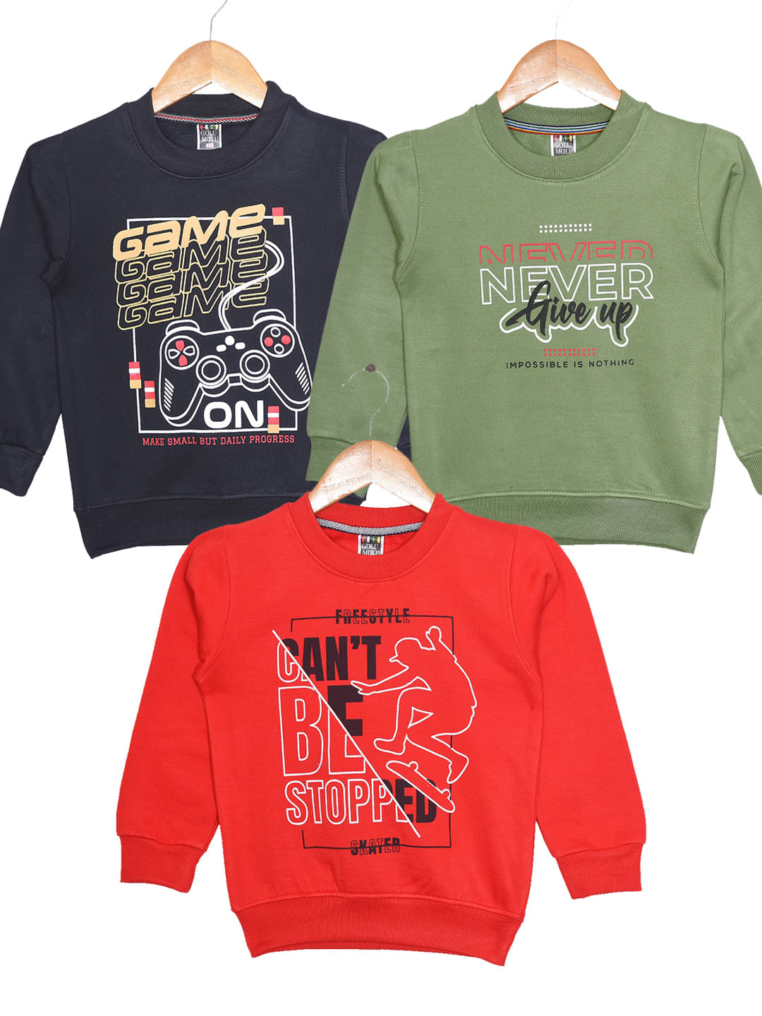     			Golu Molu Pack of 3 Boys Cotton Blend Sweatshirt ( Black )