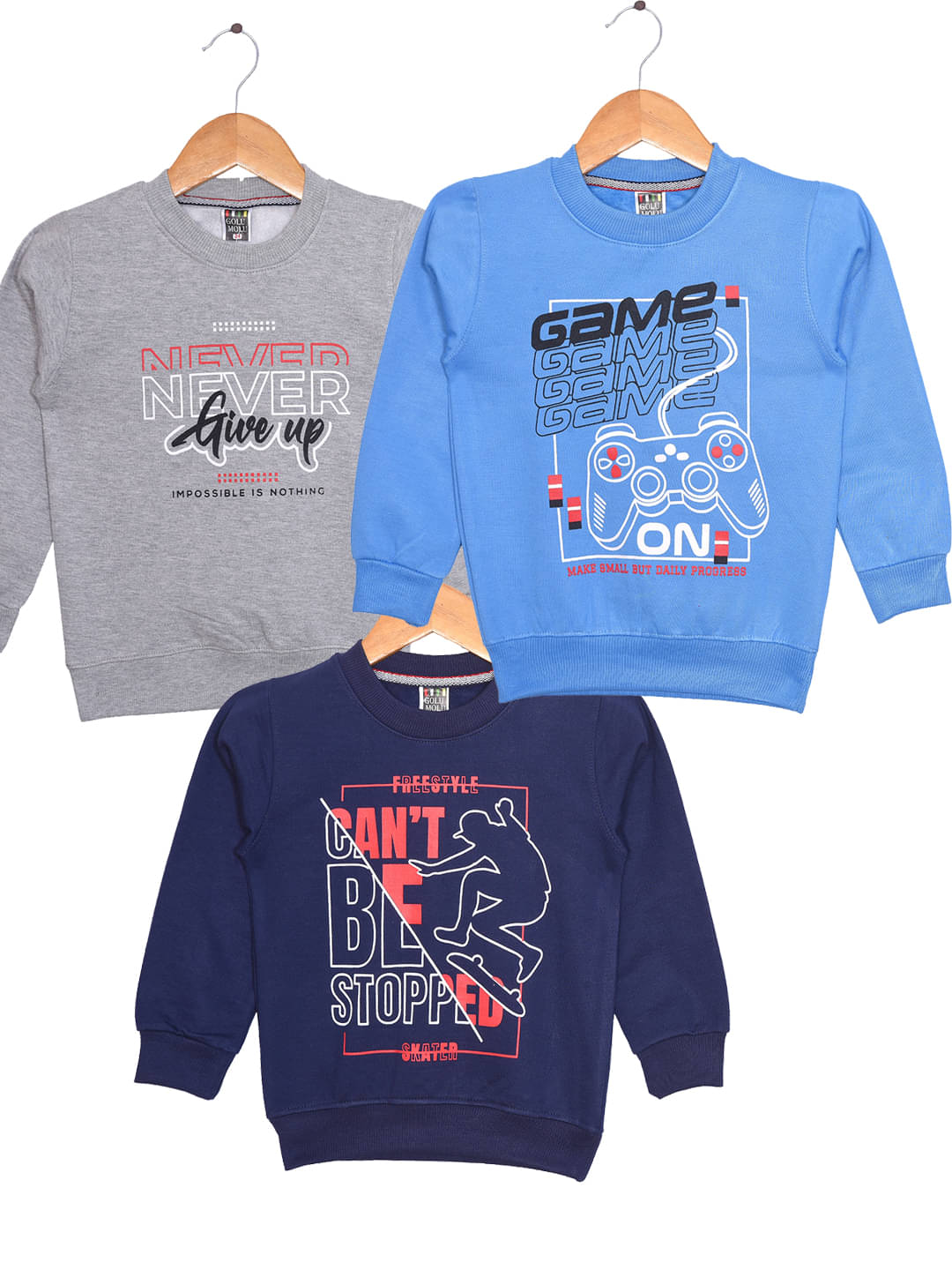     			Golu Molu Pack of 3 Boys Cotton Blend Sweatshirt ( Blue )