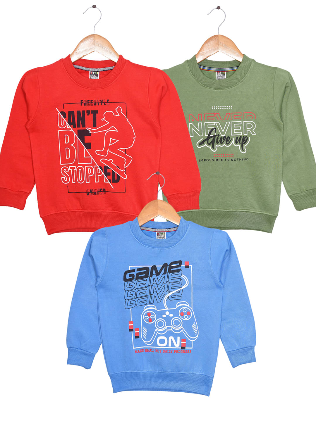     			Golu Molu Pack of 3 Boys Cotton Blend Sweatshirt ( Dark Blue )