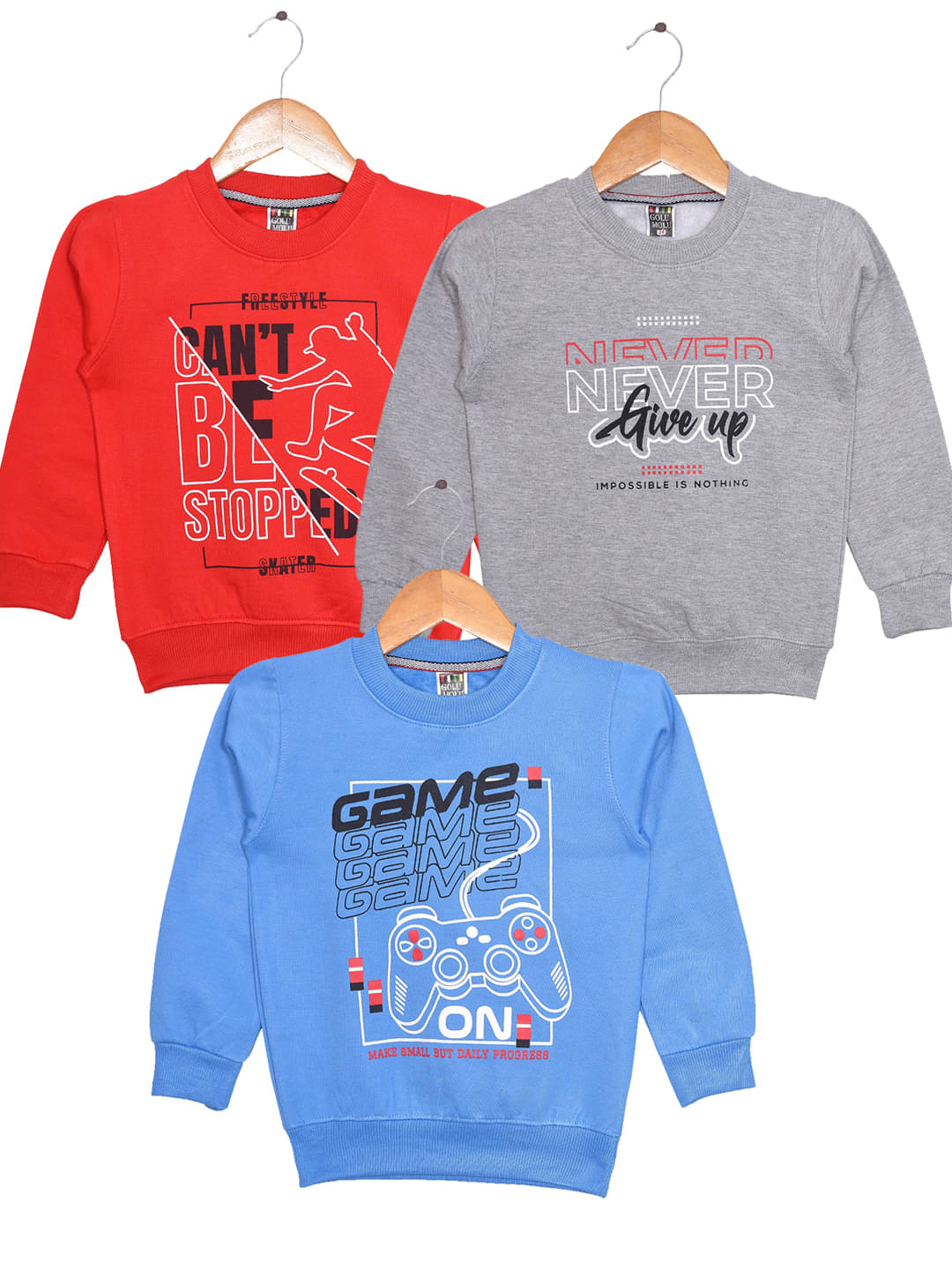    			Golu Molu Pack of 3 Boys Cotton Blend Sweatshirt ( Red )