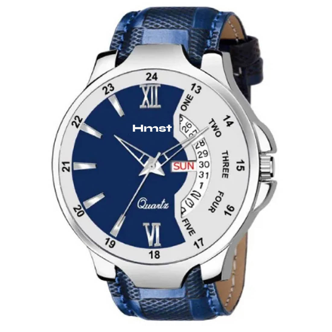     			HMST Blue PU Analog Men's Watch