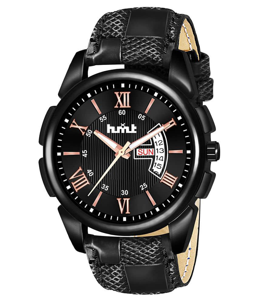 HMXT Black Leather Analog Men's Watch