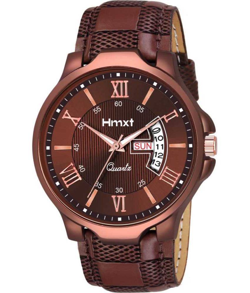     			HMXT Brown Leather Analog Men's Watch