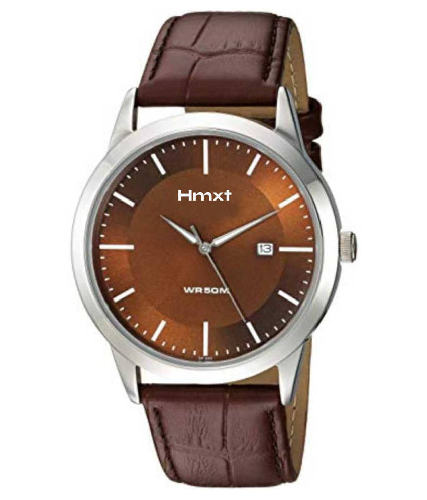    			HMXT Brown Leather Analog Men's Watch