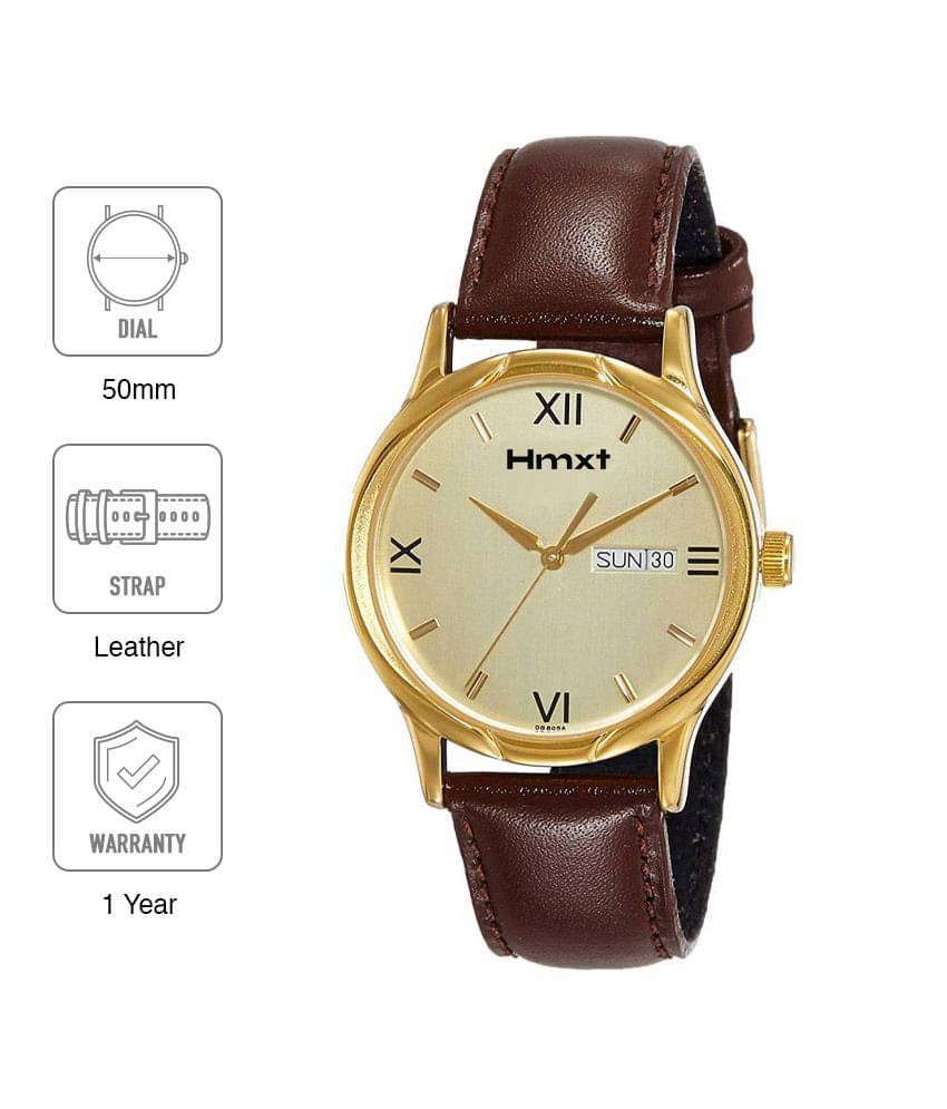     			HMXT Brown Leather Analog Men's Watch