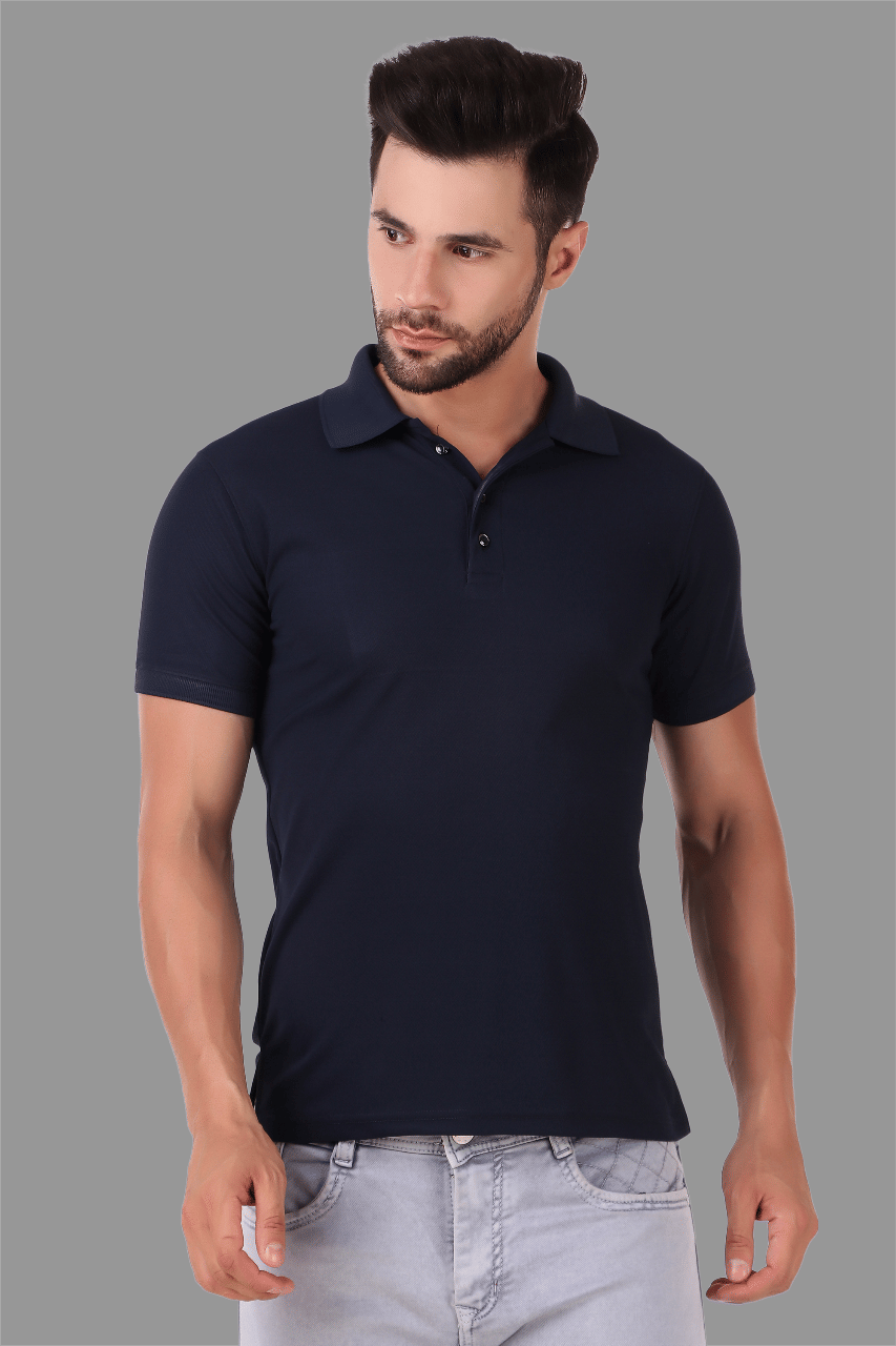     			IDASS Pack of 1 Polyester Regular Fit Solid Half Sleeves Men's Polo T Shirt ( Navy )