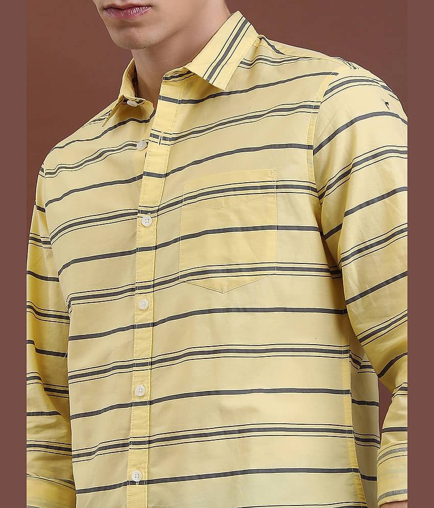 Ketch 100% Cotton Regular Fit Striped Full Sleeves Men's Casual Shirt - Yellow ( Pack of 1 )