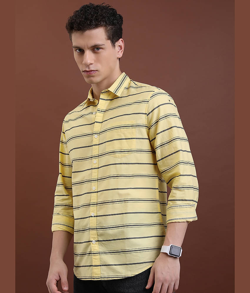 Ketch 100% Cotton Regular Fit Striped Full Sleeves Men's Casual Shirt - Yellow ( Pack of 1 )