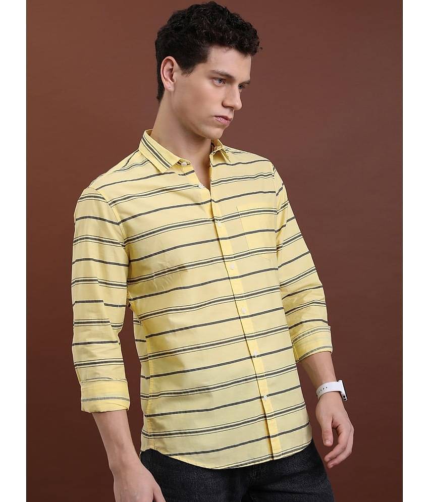 Ketch 100% Cotton Regular Fit Striped Full Sleeves Men's Casual Shirt - Yellow ( Pack of 1 )