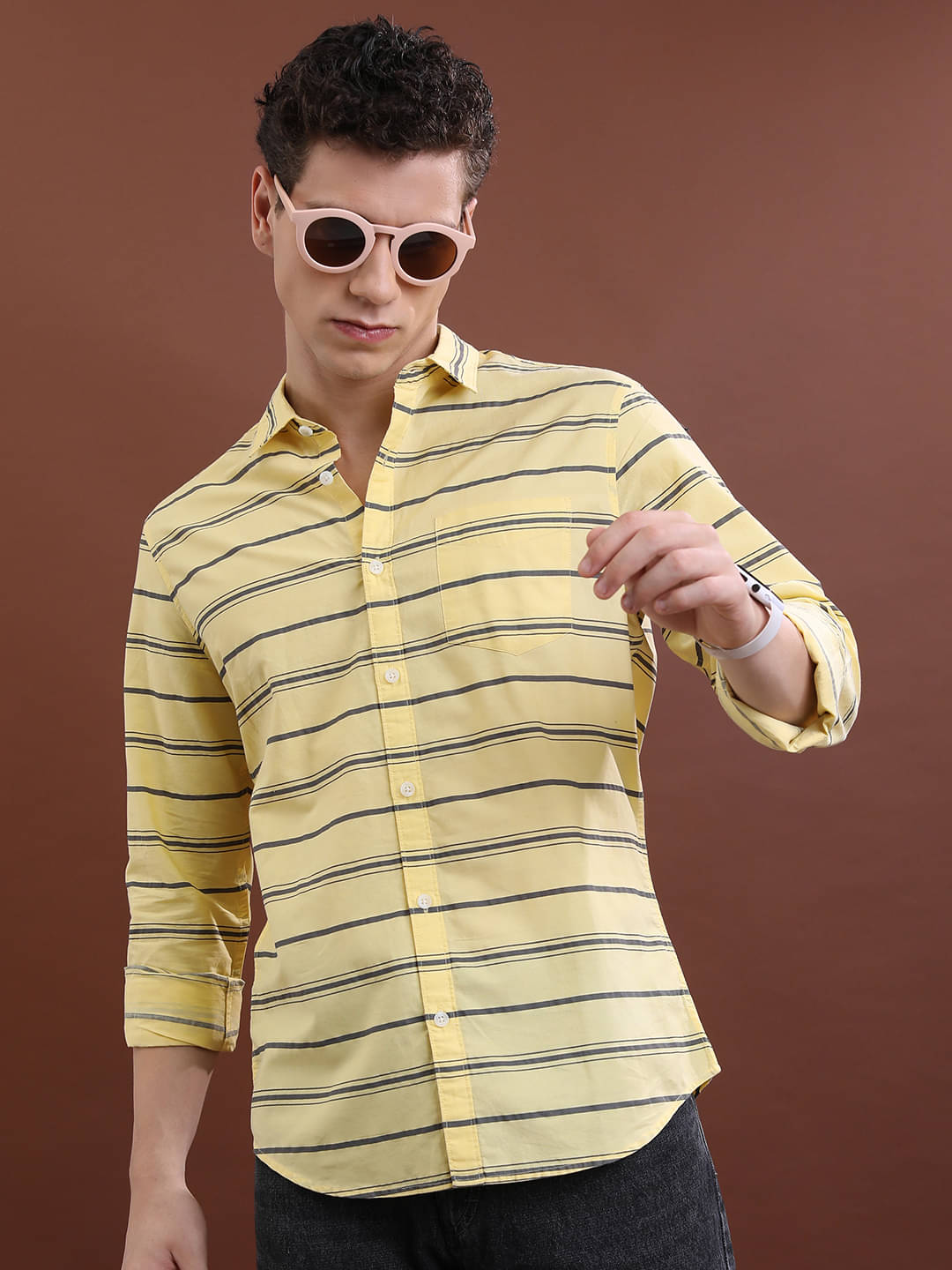     			Ketch 100% Cotton Regular Fit Striped Full Sleeves Men's Casual Shirt - Yellow ( Pack of 1 )