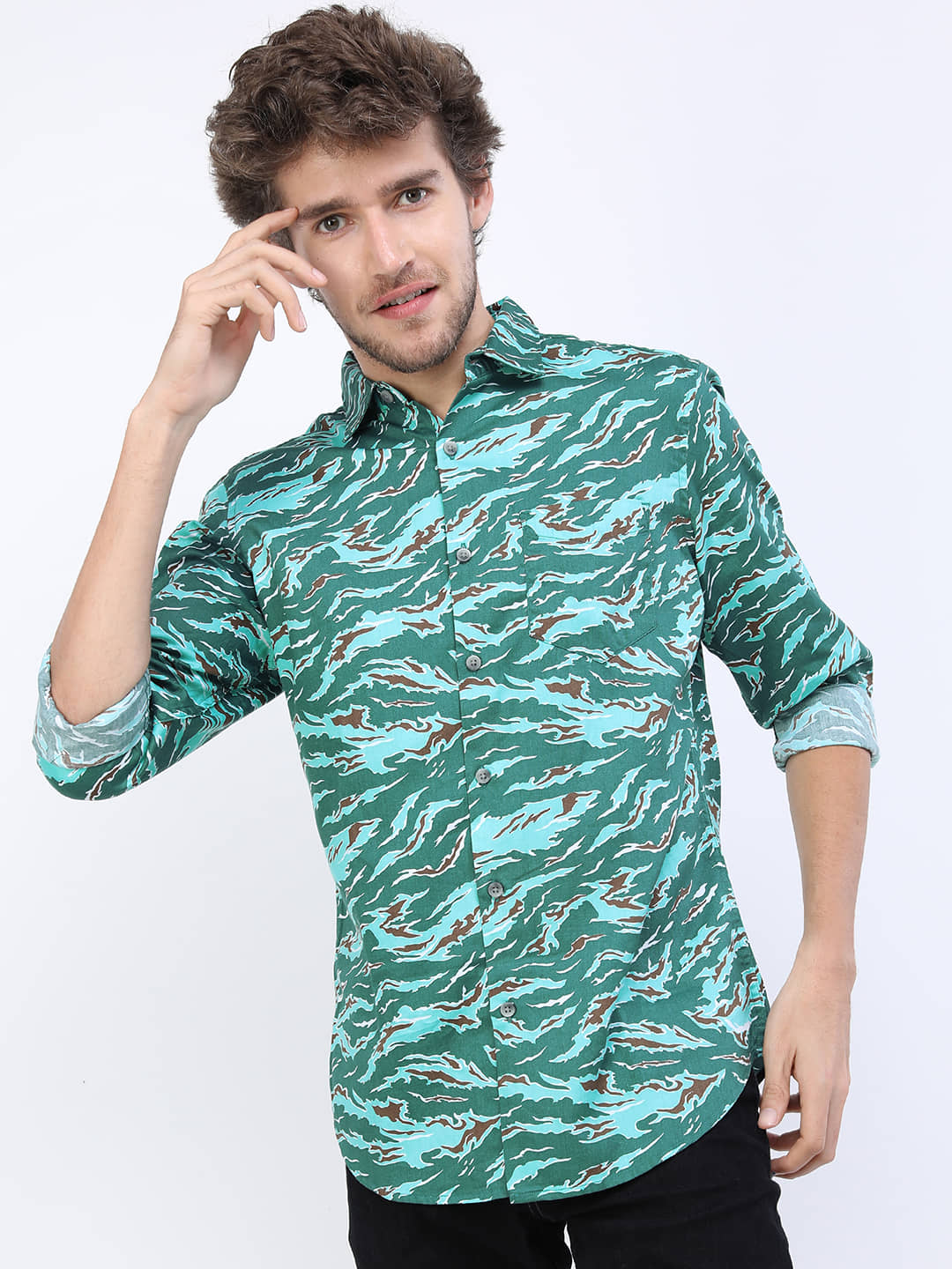 Ketch 100% Cotton Regular Fit Printed Full Sleeves Men's Casual Shirt - Olive ( Pack of 1 )