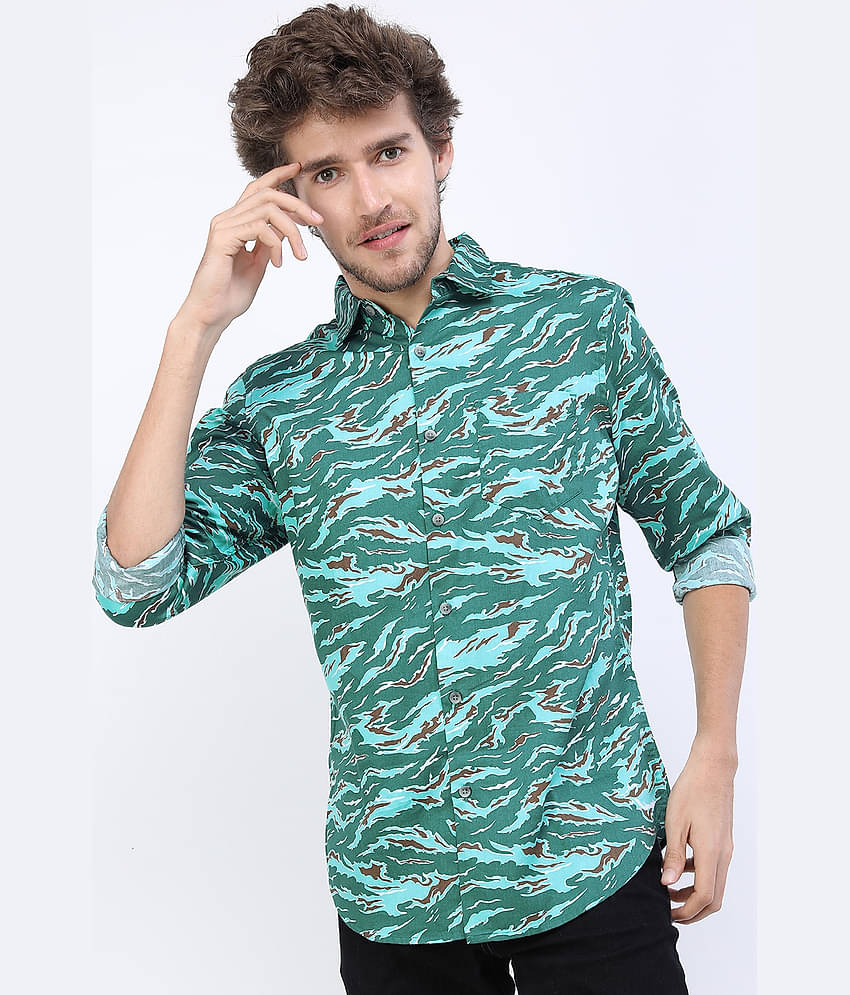 Ketch 100% Cotton Regular Fit Printed Full Sleeves Men's Casual Shirt - Olive ( Pack of 1 )