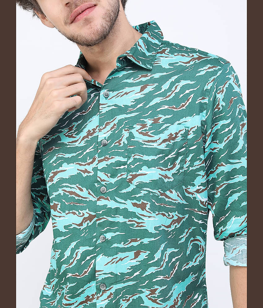 Ketch 100% Cotton Regular Fit Printed Full Sleeves Men's Casual Shirt - Olive ( Pack of 1 )