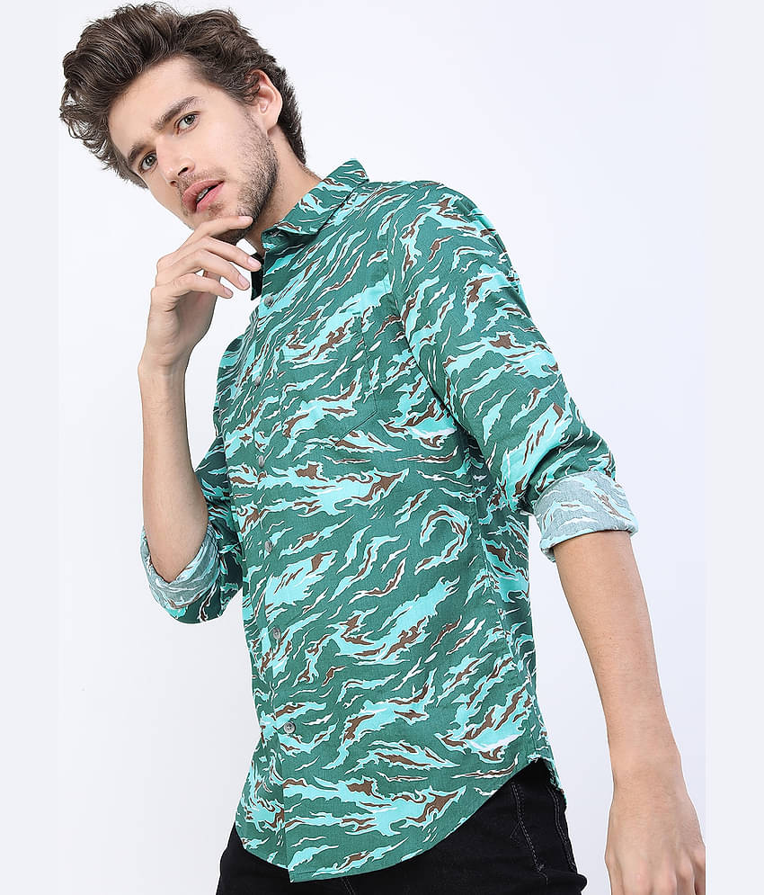 Ketch 100% Cotton Regular Fit Printed Full Sleeves Men's Casual Shirt - Olive ( Pack of 1 )