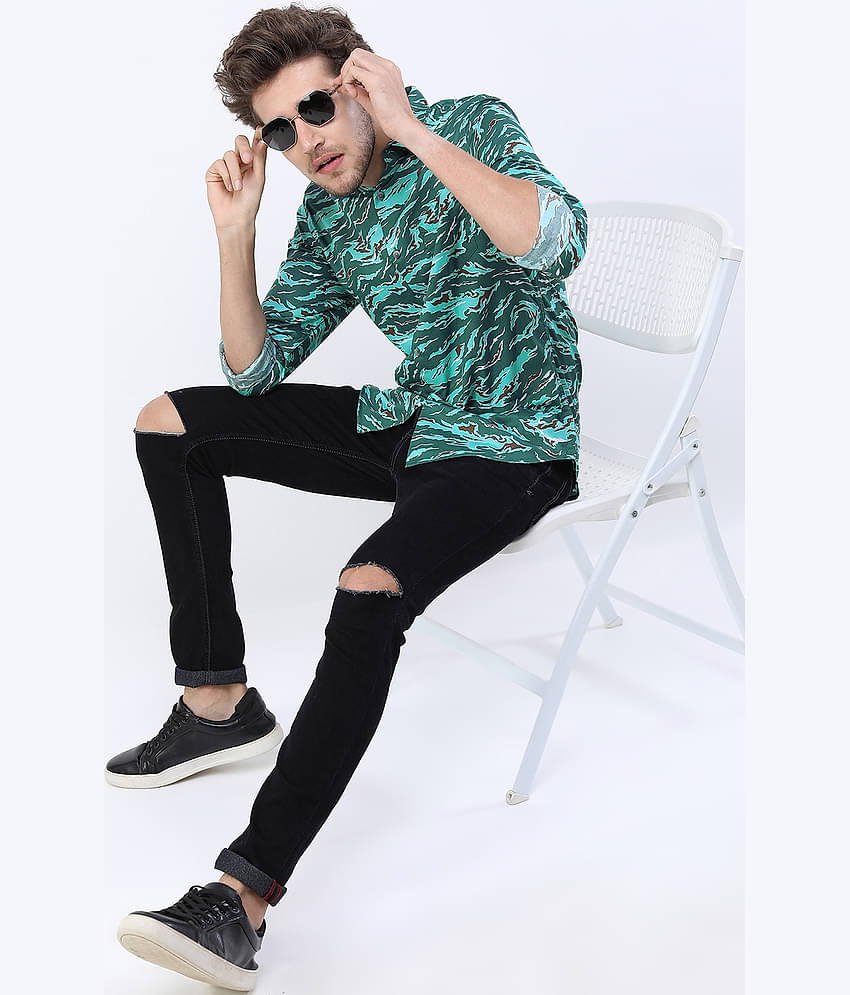 Ketch 100% Cotton Regular Fit Printed Full Sleeves Men's Casual Shirt - Olive ( Pack of 1 )