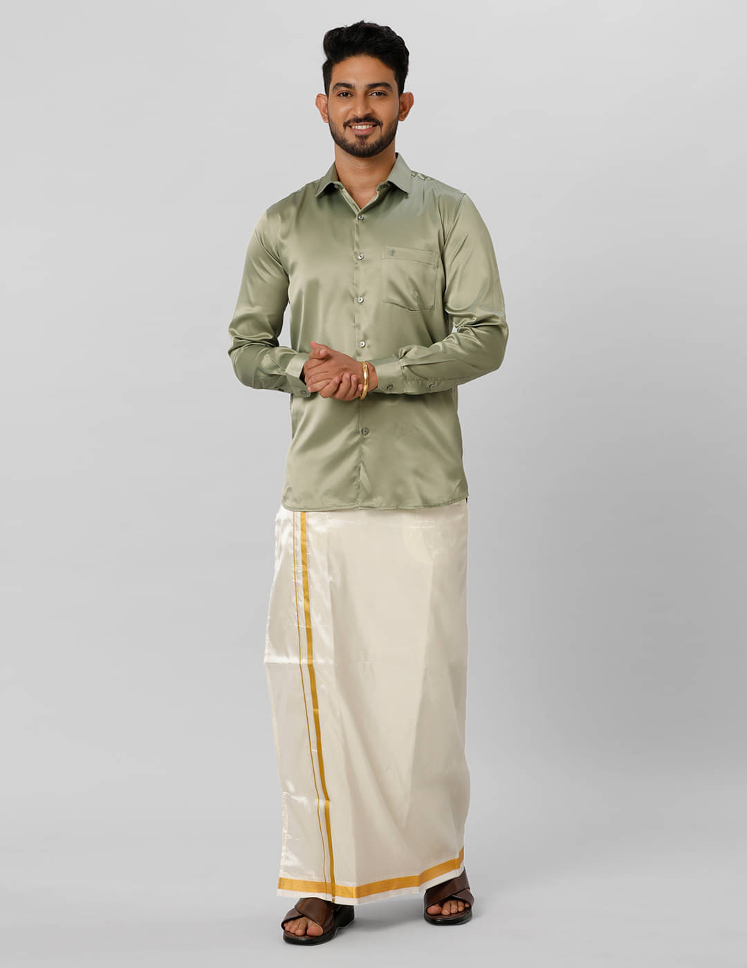     			Ramraj cotton Green Polyester Slim Fit Men's Dhoti Shirt Set ( Pack of 1 )