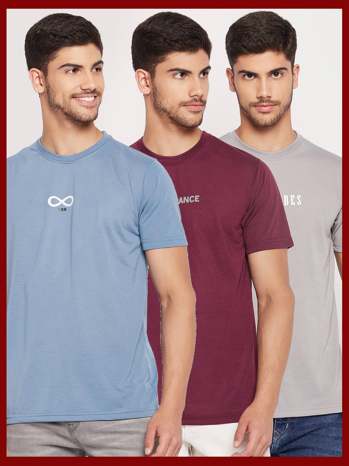 UBX Cotton Blend Regular Fit Printed Half Sleeves Men's T-Shirt - Maroon ( Pack of 3 )