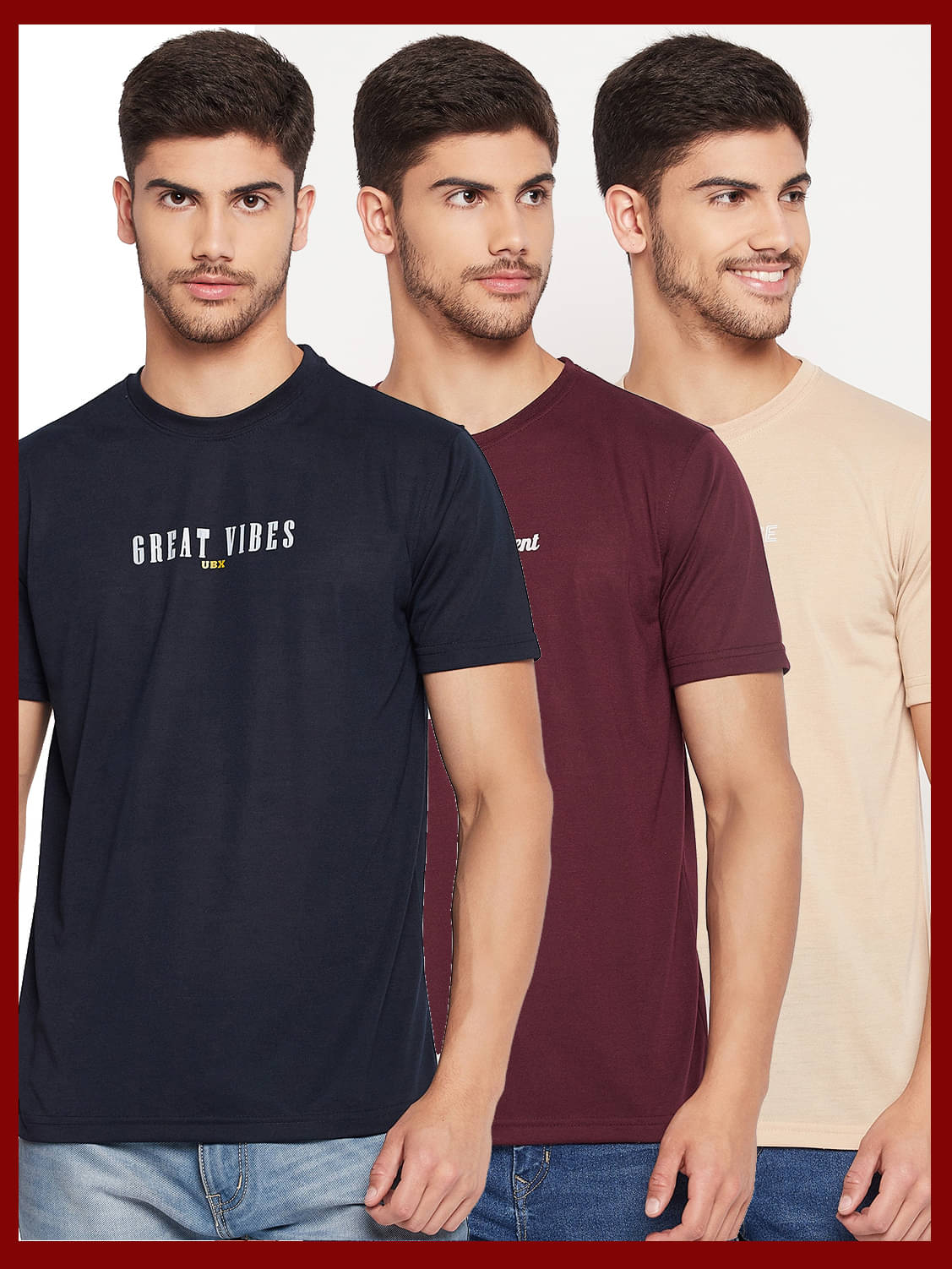 UBX Pack of 3 Cotton Blend Regular Fit Men's T-Shirt ( Maroon ) UBX Pack of 3 Cotton Blend Regular Fit Men's T-Shirt ( Maroon )