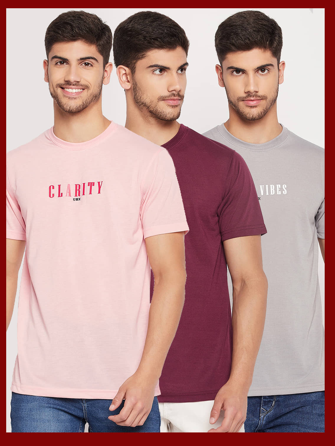 UBX Cotton Blend Regular Fit Printed Half Sleeves Men's T-Shirt - Grey ( Pack of 3 )