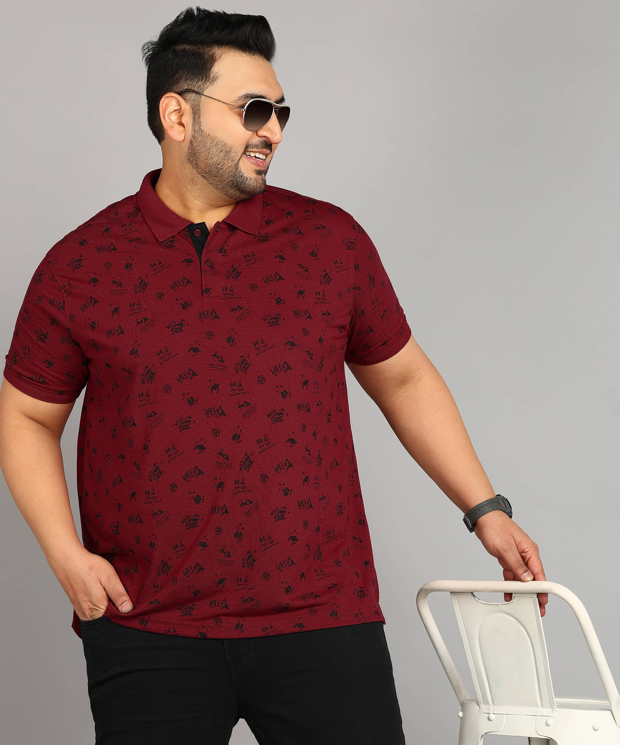 XFOX Pack of 1 Cotton Regular Fit Printed Half Sleeves Men's Polo T Shirt ( Mauve )