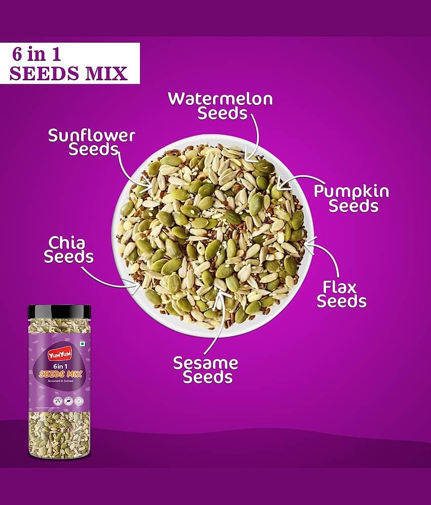 YUM YUM 6 in 1 Seeds Mix 200g | Healthy Edible Seeds Diet Snacks | Natural Roasted Seed