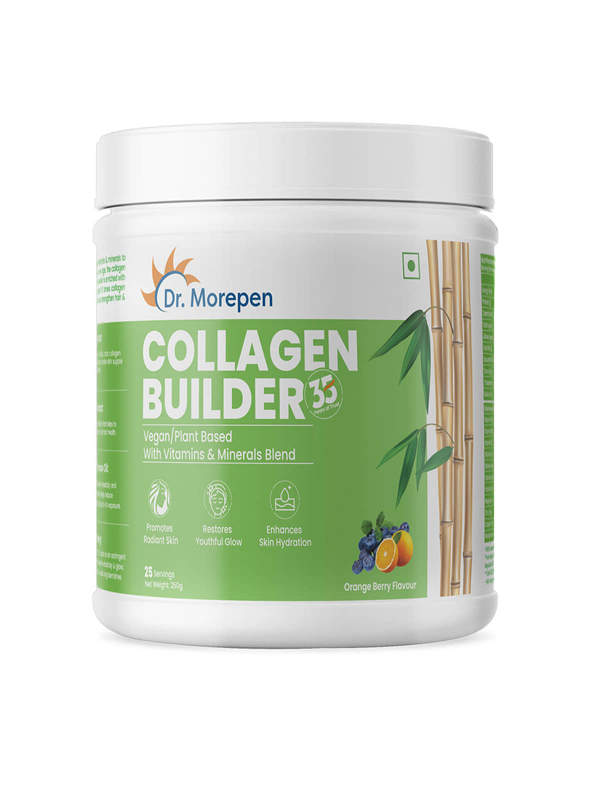 Dr. Morepen Natural Collagen Builder with Vitamins & Minerals 100% Veg (Orange Berry, 250g)
