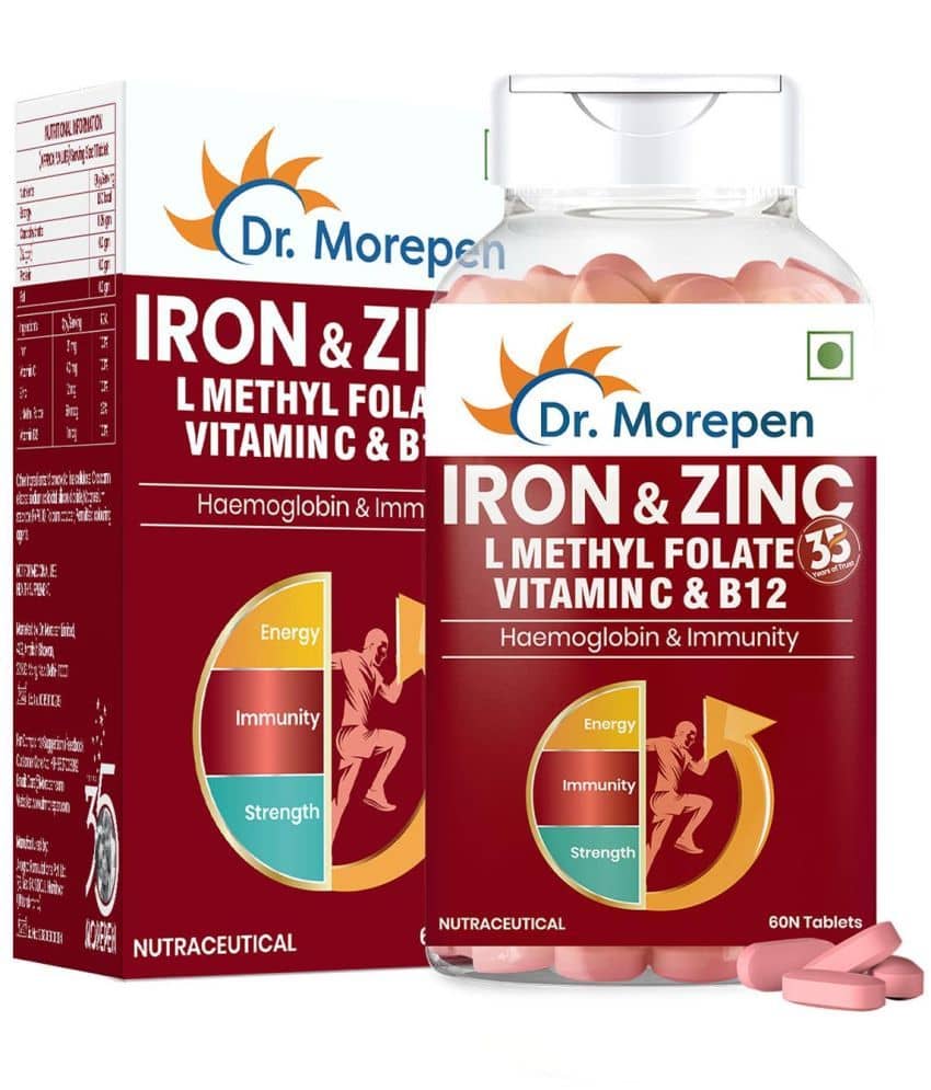 Dr. Morepen Iron & Zinc Tablets , Enriched with Iron, Zinc, Vitamin C & B12 (60 Nos)