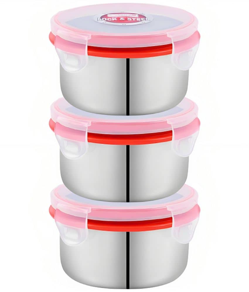 Kitcorner Stainless Steel Kitchen Containers/Tiffin/Lunch Box,350ml each (3U)