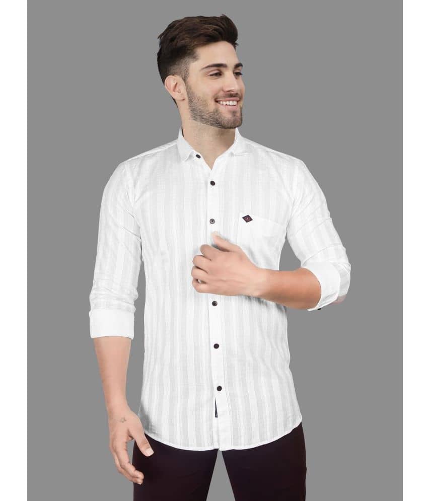 JB JUST BLACK 100% Cotton Slim Fit Striped Rollup Sleeves Men's Casual Shirt - White ( Pack of 1 )