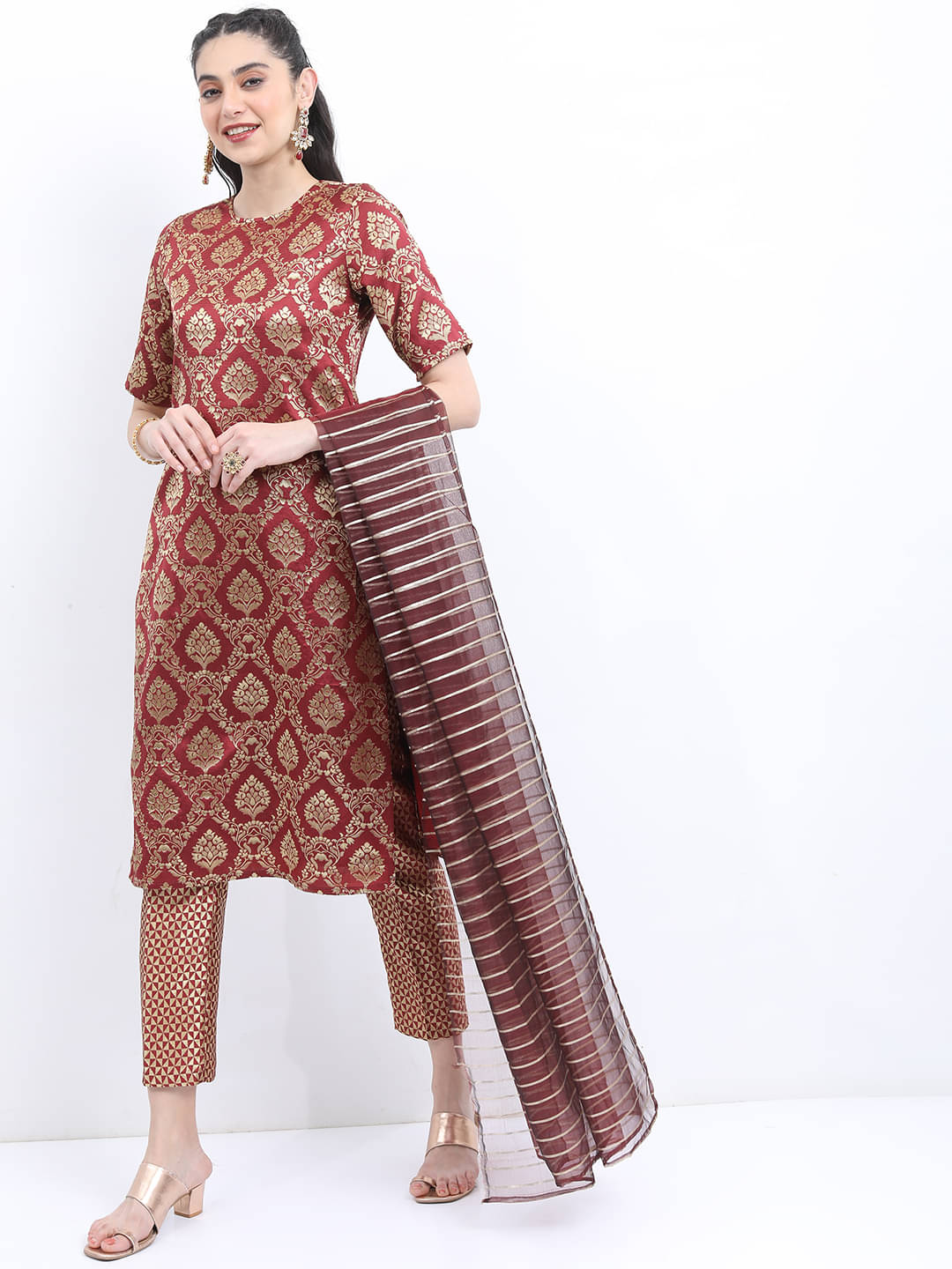     			Ketch Polyester Embellished Kurti With Pants Women's Stitched Salwar Suit - Maroon ( Pack of 1 )