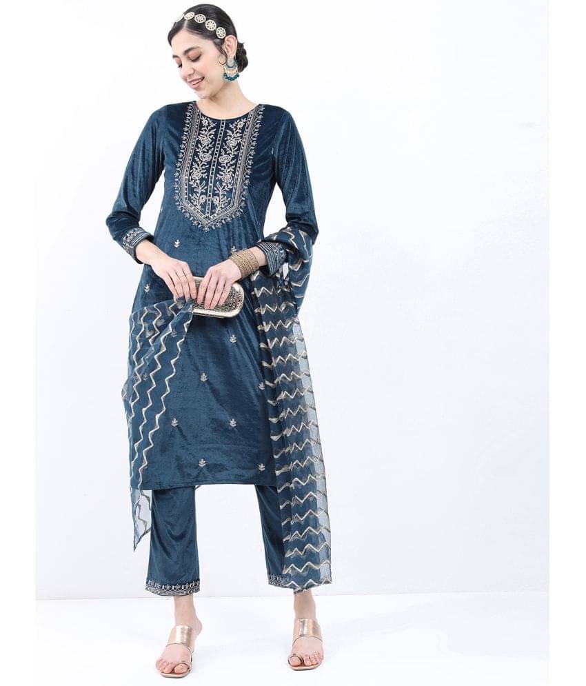 Ketch Polyester Embroidered Kurti With Pants Women's Stitched Salwar Suit - Blue ( Pack of 1 ) Ketch Polyester Embroidered Kurti With Pants Women's Stitched Salwar Suit - Blue ( Pack of 1 )
