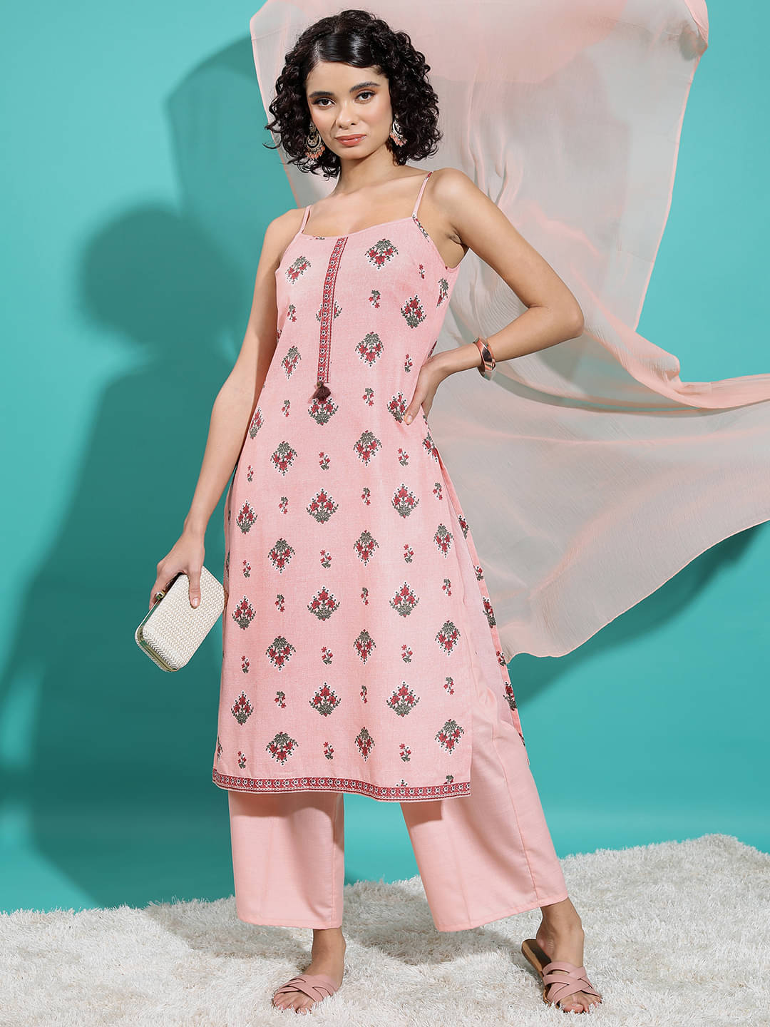 Ketch Polyester Printed Kurti With Palazzo Women's Stitched Salwar Suit - Peach ( Pack of 1 ) Ketch Polyester Printed Kurti With Palazzo Women's Stitched Salwar Suit - Peach ( Pack of 1 )