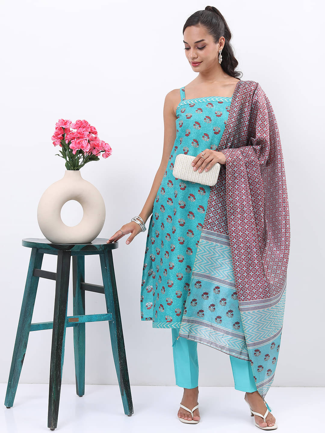     			Ketch Polyester Printed Kurti With Pants Women's Stitched Salwar Suit - Blue ( Pack of 1 )