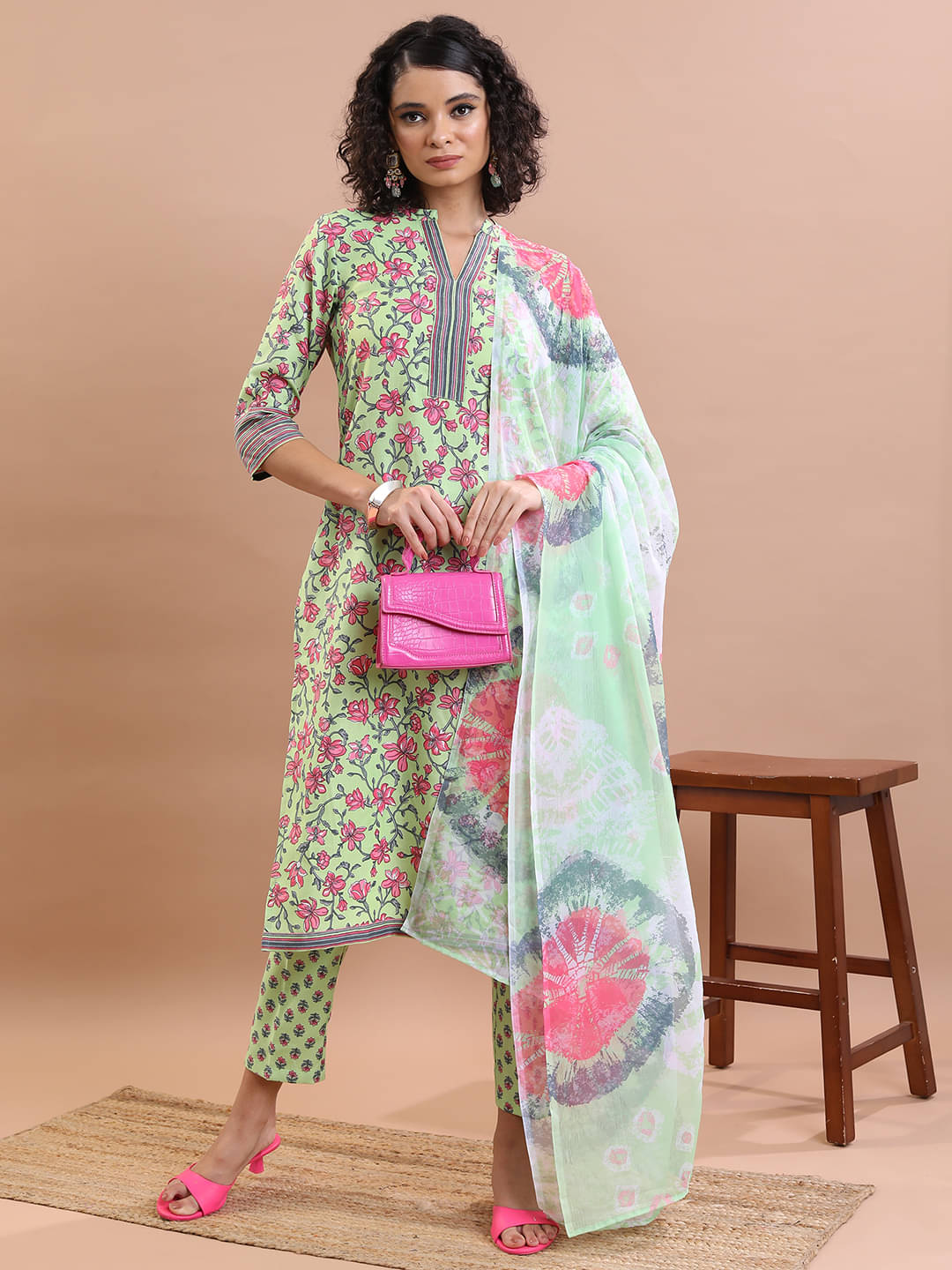    			Ketch Polyester Printed Kurti With Pants Women's Stitched Salwar Suit - Green ( Pack of 1 )
