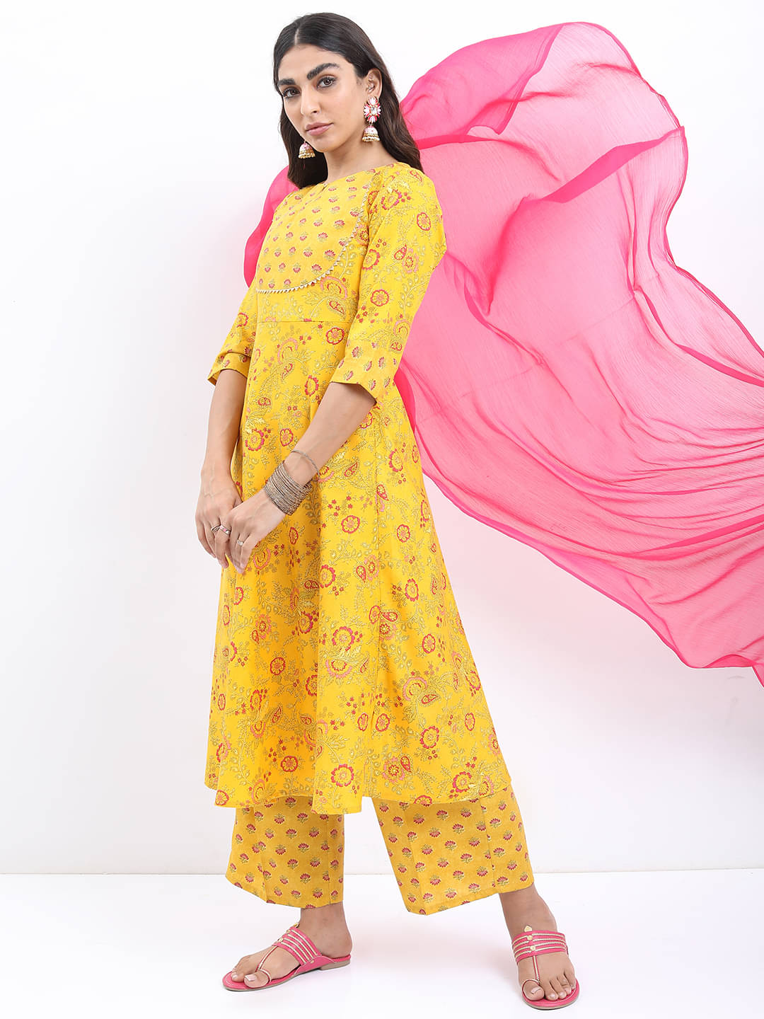 Ketch Polyester Printed Kurti With Palazzo Women's Stitched Salwar Suit - Yellow ( Pack of 1 ) Ketch Polyester Printed Kurti With Palazzo Women's Stitched Salwar Suit - Yellow ( Pack of 1 )