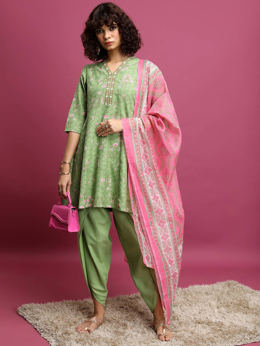 Ketch Polyester Printed Kurti With Dhoti Pants Women's Stitched Salwar Suit - Green ( Pack of 1 ) Ketch Polyester Printed Kurti With Dhoti Pants Women's Stitched Salwar Suit - Green ( Pack of 1 )