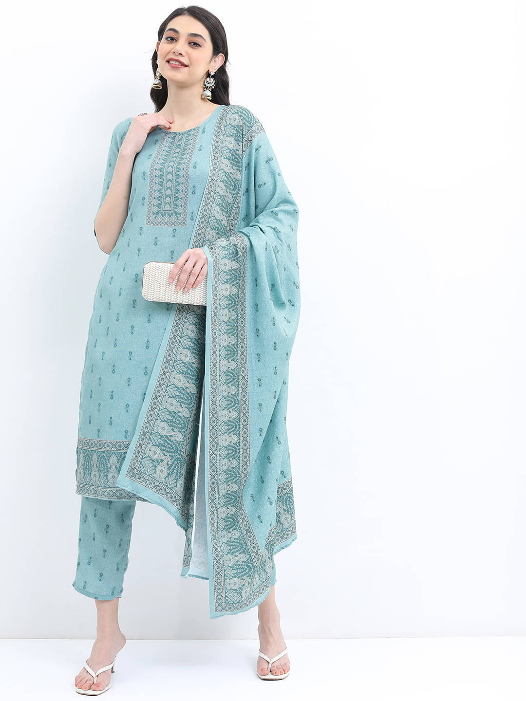 Ketch Polyester Printed Kurti With Palazzo Women's Stitched Salwar Suit - Green ( Pack of 1 ) Ketch Polyester Printed Kurti With Palazzo Women's Stitched Salwar Suit - Green ( Pack of 1 )