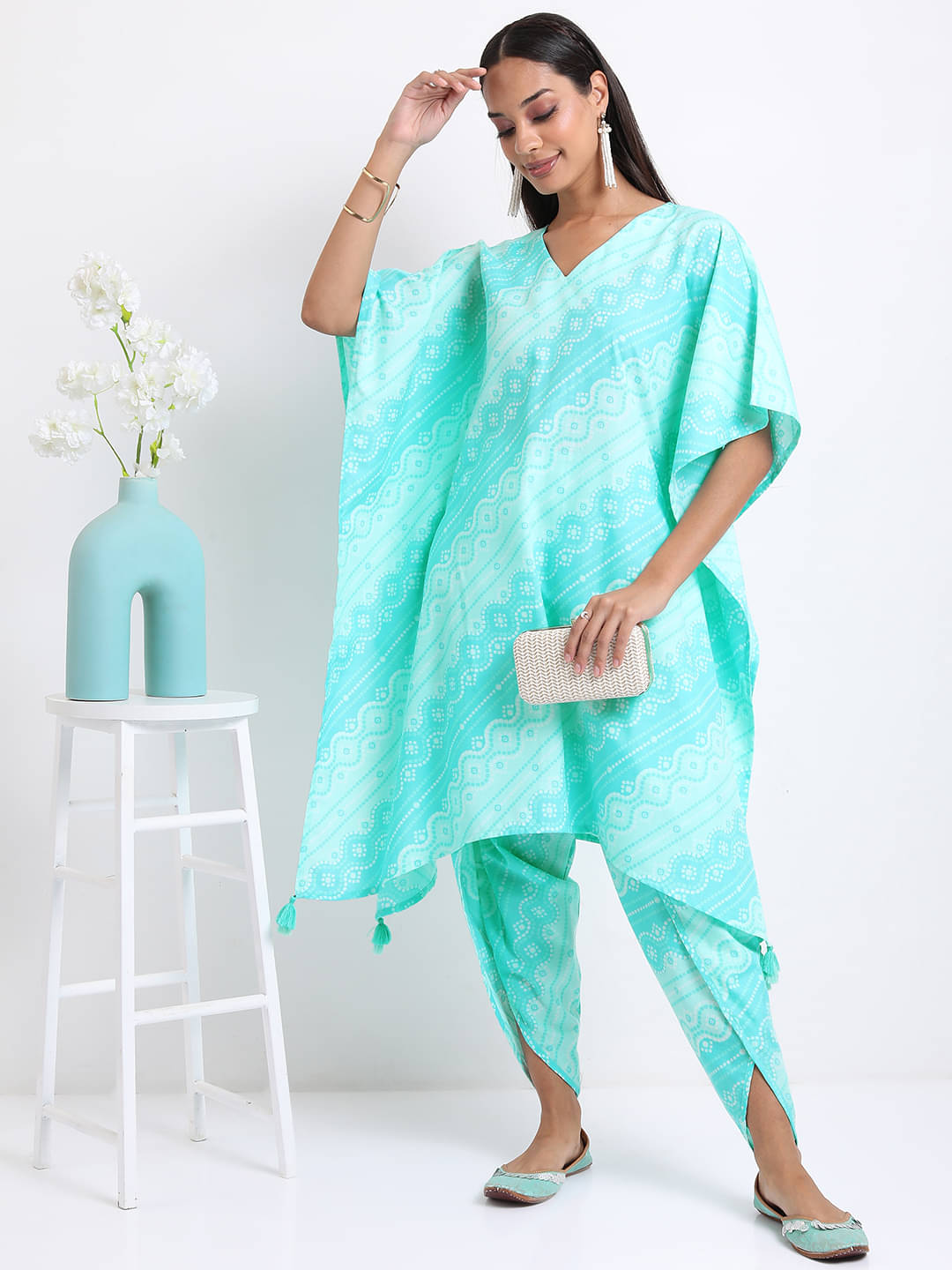     			Ketch Polyester Printed Kurti With Dhoti Pants Women's Stitched Salwar Suit - Blue ( Pack of 1 )
