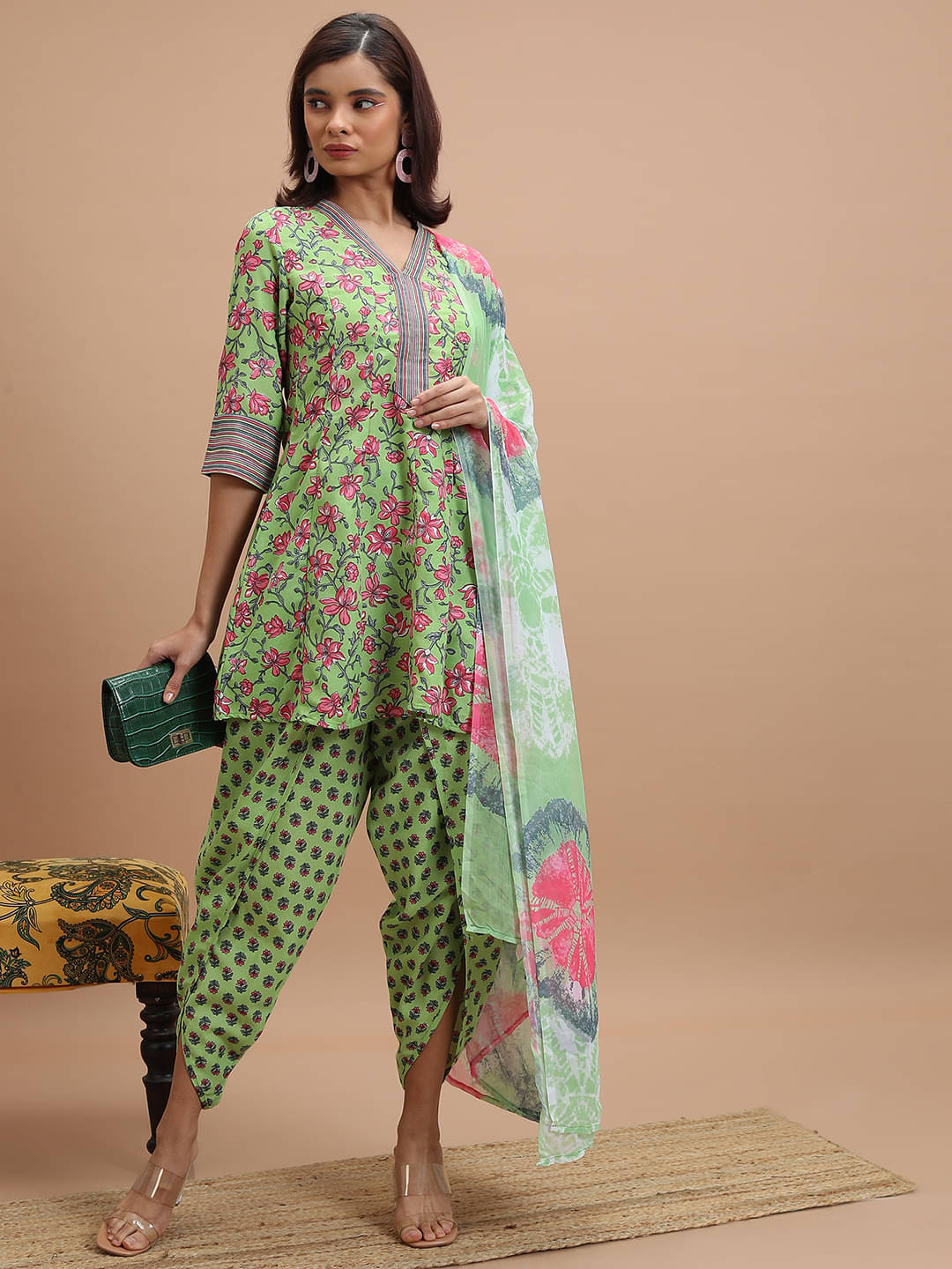 Ketch Polyester Printed Kurti With Dhoti Pants Women's Stitched Salwar Suit - Green ( Pack of 1 ) Ketch Polyester Printed Kurti With Dhoti Pants Women's Stitched Salwar Suit - Green ( Pack of 1 )