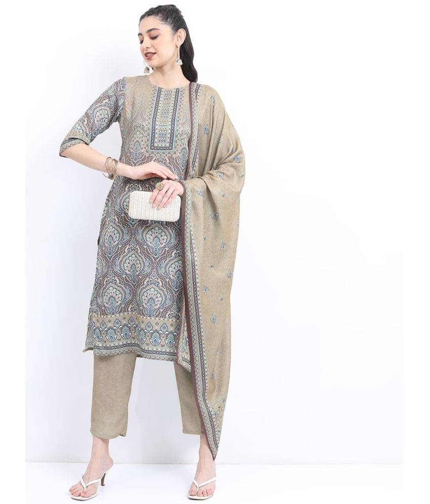 Ketch Polyester Printed Kurti With Palazzo Women's Stitched Salwar Suit - Brown ( Pack of 1 )     			Ketch Polyester Printed Kurti With Palazzo Women's Stitched Salwar Suit - Brown ( Pack of 1 )