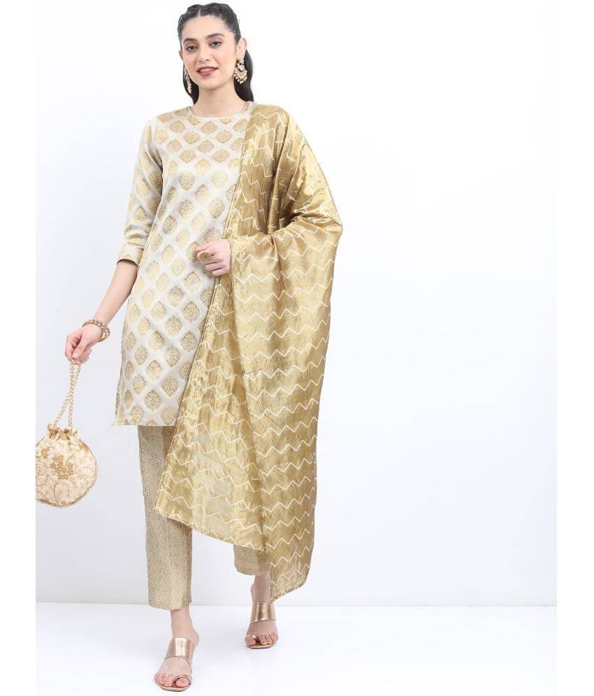     			Ketch Polyester Printed Kurti With Pants Women's Stitched Salwar Suit - Beige ( Pack of 1 )
