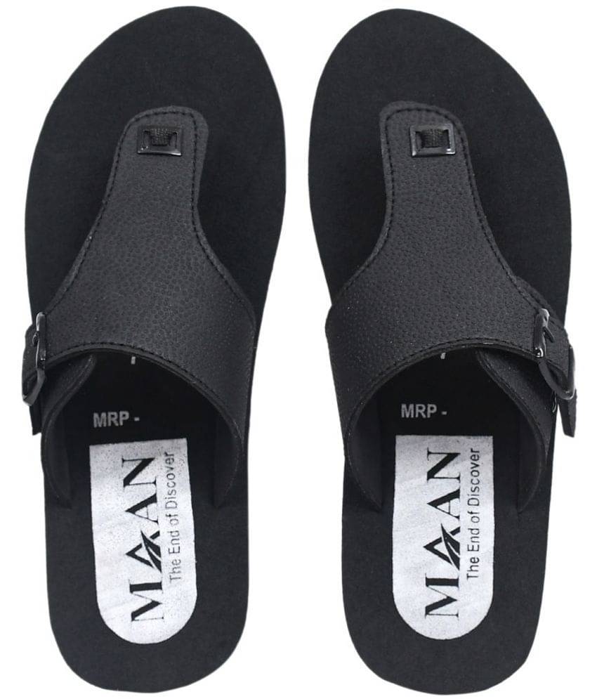     			MAAN Black Men's Leather Slipper