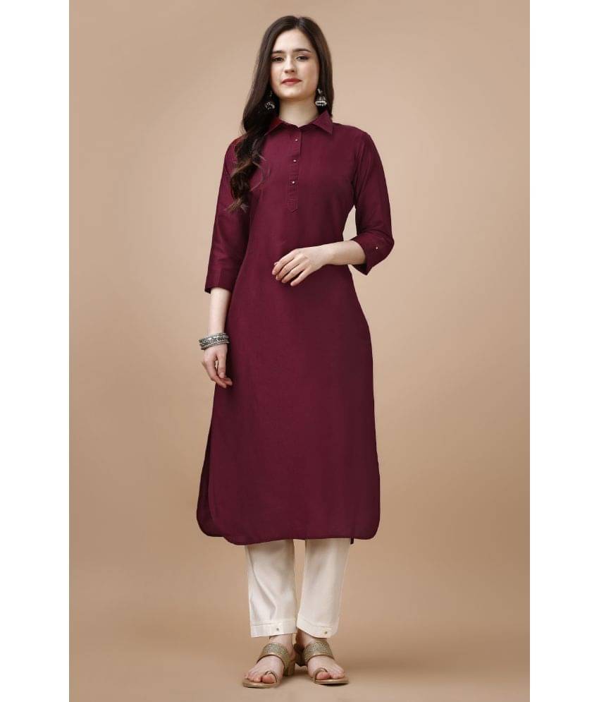 MOJILAA Art Silk Solid Straight Women's Kurti - Maroon ( Pack of 1 ) MOJILAA Art Silk Solid Straight Women's Kurti - Maroon ( Pack of 1 )