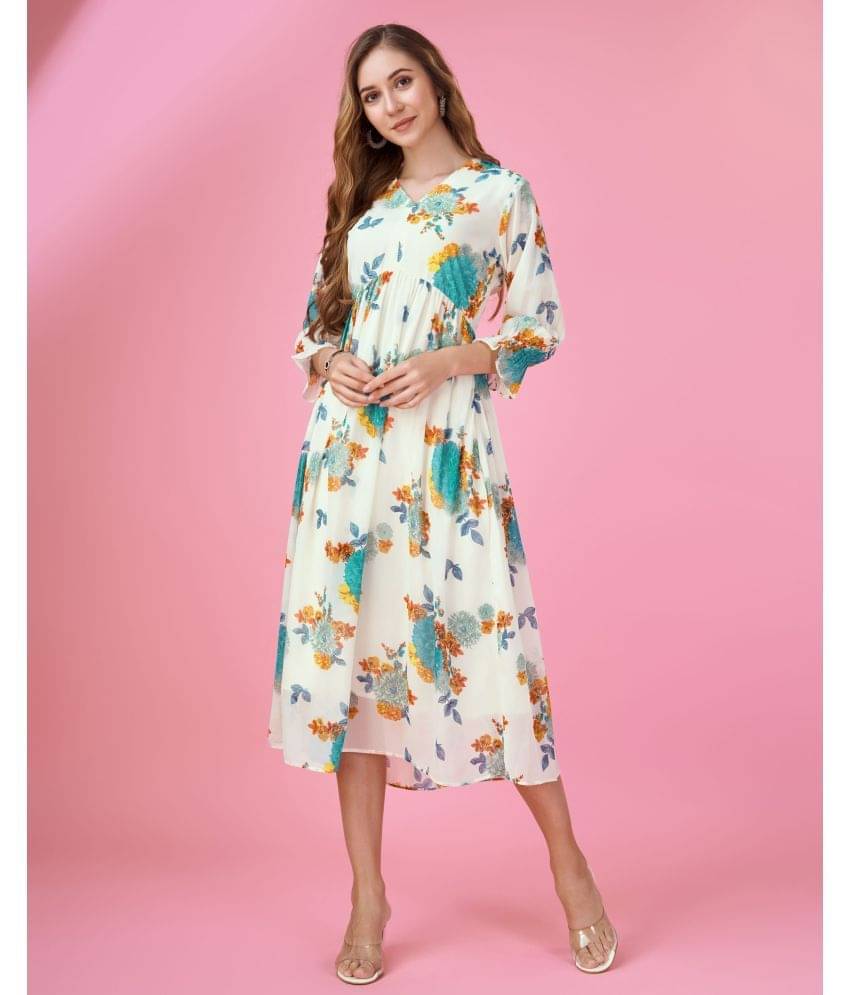 MOJILAA Women Georgette Printed Wrap Dress ( Turquoise ) MOJILAA Women Georgette Printed Wrap Dress ( Turquoise )