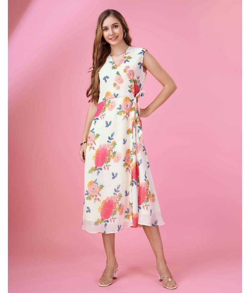 MOJILAA Women Georgette Printed Wrap Dress ( Pink ) MOJILAA Women Georgette Printed Wrap Dress ( Pink )