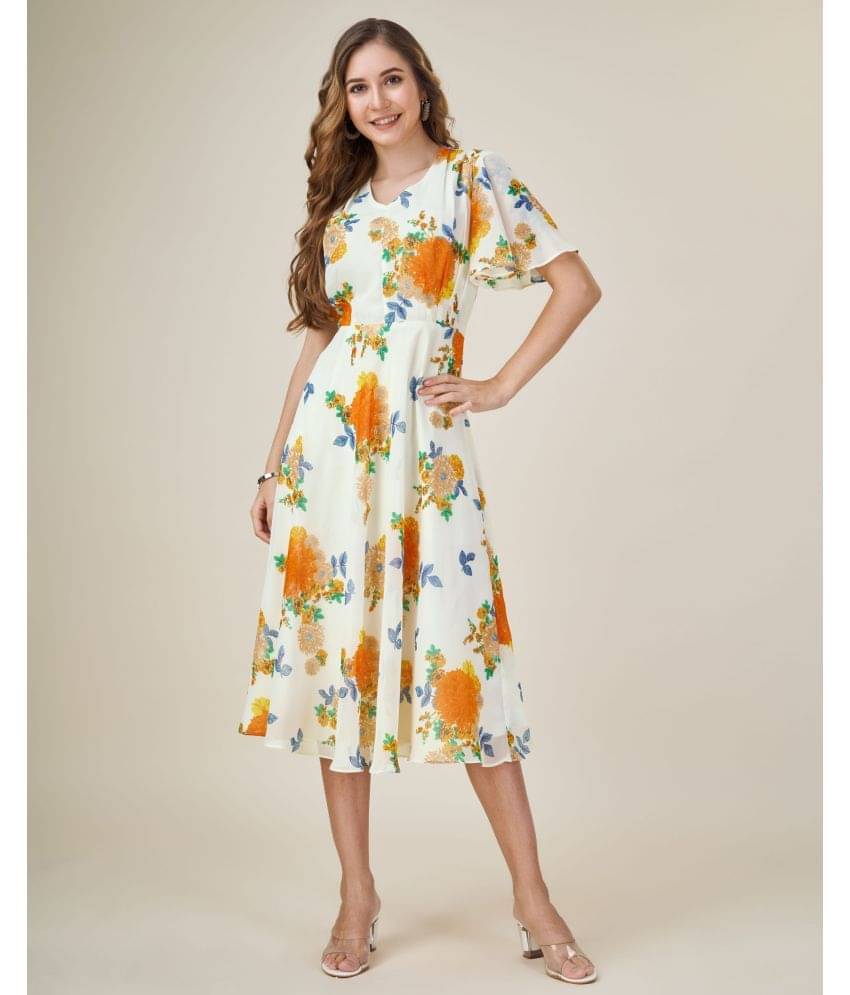 MOJILAA Women Georgette Printed Wrap Dress ( Orange ) MOJILAA Women Georgette Printed Wrap Dress ( Orange )