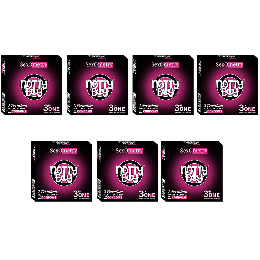 NottyBoy 3IN1 Ribbed Dotted Contour Condoms - Set of 7, 21 Pcs NottyBoy 3IN1 Ribbed Dotted Contour Condoms - Set of 7, 21 Pcs
