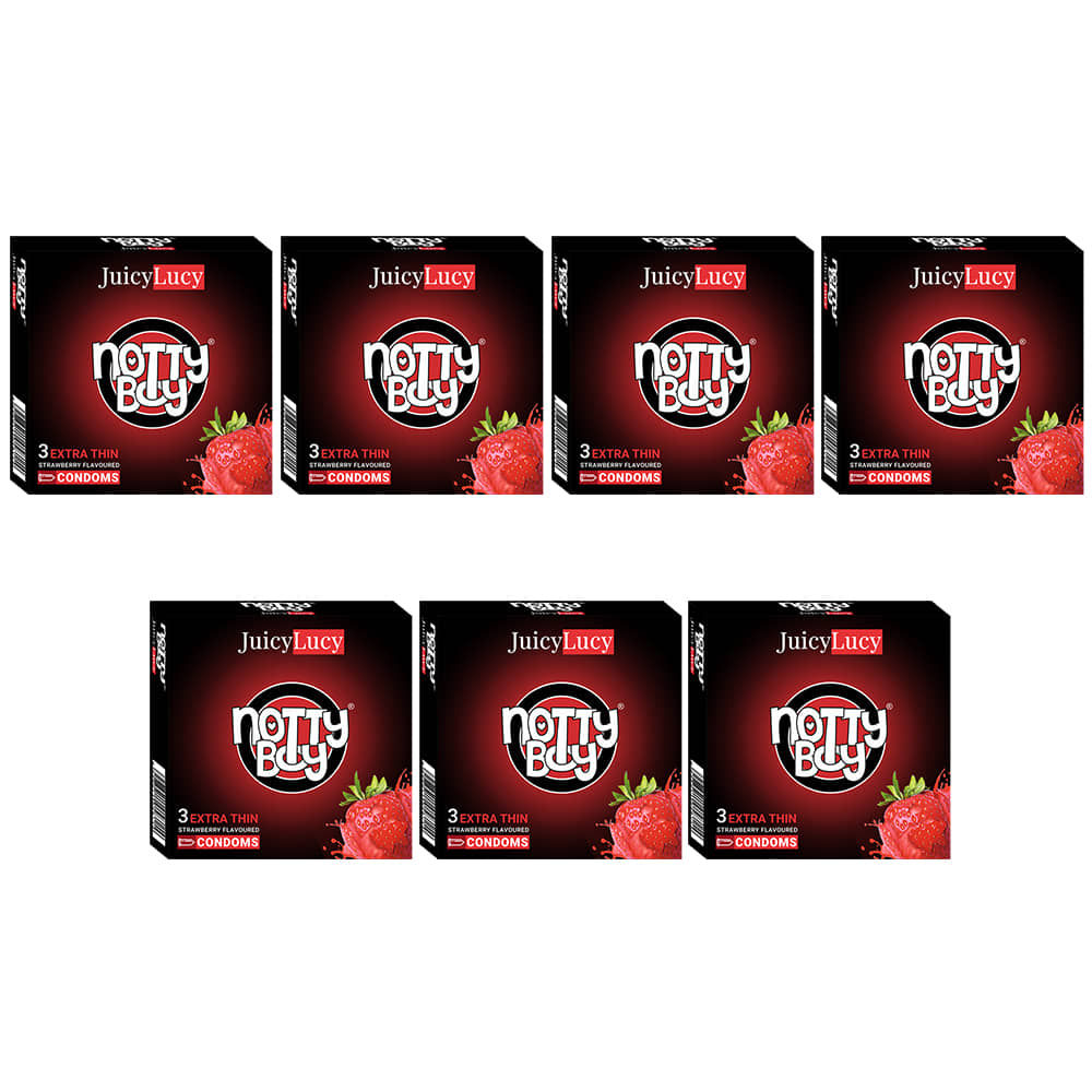 NottyBoy Juicy Strawberry Flavoured Condoms - Set of 7, 21 Pcs